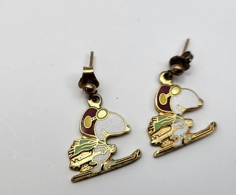 Vintage enamel Snoopy Flying Ace Ski Earrings Peanuts