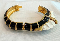 KJL Kenneth Jay Lane Seahorse Hinged Black & White Enamel & Rhinestones Bracelet