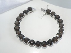 Sterling Silver 925 Natural 8mm Smoky Quartz Large Gemstone Tennis Bracelet 7.5″