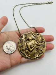 Vintage Style Art Nouveau Fairy Goddess Enchanted Forest Medallion Necklace 18in