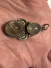 Vtg. Rutilated Quartz Oval & Moon StoneSilver Pendant Wt. 6.47
