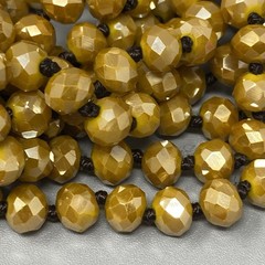 Czech Gold Glass Bead Flapper Necklace Fire Polished Coated Hand Knotted Cord 62