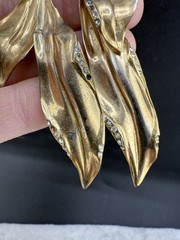 Vintage Bow Brooch Gold Tone Heavy Rhinestones READ