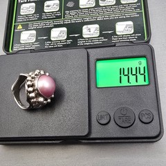 Vintage Masha Archer Sterling Silver Pink Mabe Pearl Ring Size 7 Brutalist
