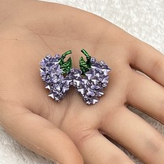 Vintage Lilac Flower Jewelry Set Brooch Clip On Earrings Purple Enamel