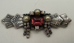 Vintage Top Shelf Art Deco Style Bar Brooch Pin Antiqued Silver NOS