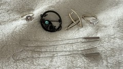 Vintage Sterling Silver Jewelry Brooch, Rings, Earrings Set