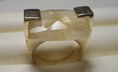 Vintage Modernist Sterling 925 & Faceted Rutilated Quartz Ring 15.1g Size 8