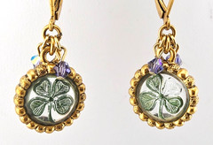 Kirks Folly Vintage 4-Leaf Clover Earrings Round Leverback Goldtone