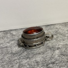 Vintage 925 Sterling Silver Poison Pill Box Locker Garnet Pendant RARE