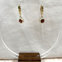 14K Garnet Drop Earrings, Yellow Gold Dangle, Bezel Set Natural Stones, Estate