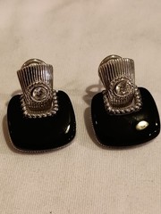 925 Sterling Silver Thailand CZ Black Onyx Vntg Judith Ripka Stud Clip Earrings