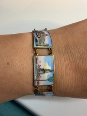 Vintage Havana Cuba Enamel Souvenir Travel Bracelet Panel Links Mid-Century