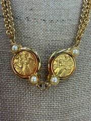 VIntage Necklace Chain Coin Pendant Angel Cherub Double 90s Style 22 Inches