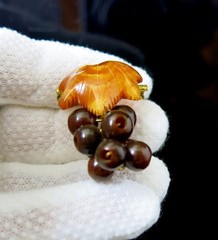 Vintage Natural Baltic Amber Grapes Brooch USSR Gold Plated Pin