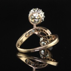 Vintage Style Twisted Two Stone Ring 2.1Ct Simulated Diamond 14k White Gold Over