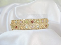 Sterling Silver 925 Gold on Natural Gemstone Statement Bracelet