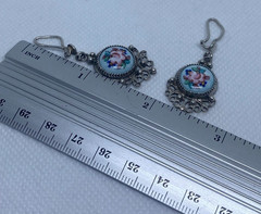 Vintage earrings. USSR porcelain. Hand painted. Enamel.Russian. Finift . 7.36 g.