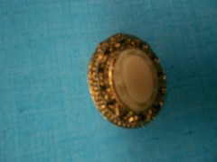 Vintage Domed Gold Tone with White Oval Brooch No Chain