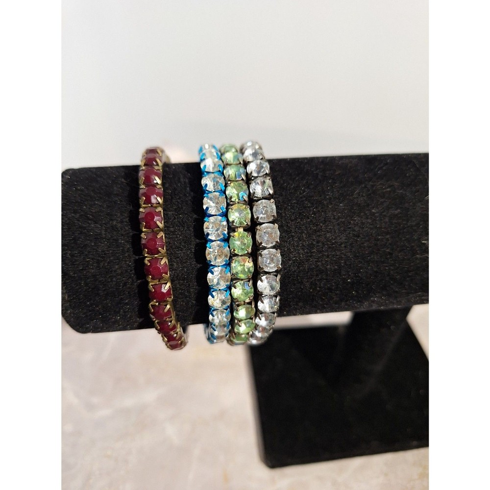 Rhinestone Stretch Bracelets Lot of 4 Colorful Crystal Bracelets Stackable