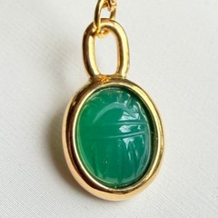 Vintage Green Gold Scarab Necklace Genuine Stone Pendant 1970s