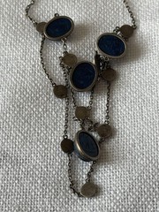 Art Deco Enamel Lapis Lazuli Glass Scarab Necklace Egyptian Revival Enamel Rare