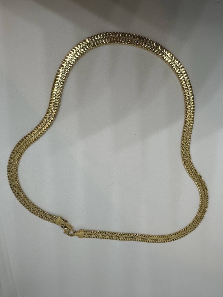 Napier Gold Tone Thick Flat Chain Necklace Lobster Claw Clasp Slinky Chain