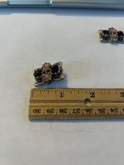 Vintage 1950s 1960s Clip On Earrings Red Rhinestone Opalescent Glass Silver Tone