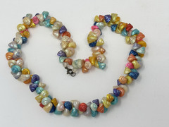 Vintage Dyed Rainbow Trochus Sea Shell Cluster Necklace Retro Souvenir Resort