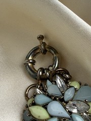 Vintage Pastel Blue & Green Rhinestone Floral Wire Bracelet – Silver Tone