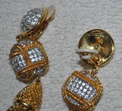 Swarovski Dangle Clip Earrings Crystal Gold Tone Chain Tassels vintage