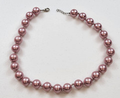 Lustrous Pink Simulated Pearl Beaded Necklace 18 In Adjustable 23.7mm