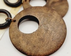 1980s Hippy Dangle Drop Earrings Distressed Faux WOOD Chandelier Vintage 3.5 in