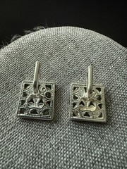 Vintage Open Scroll Silver Tone Square Dangle Drop Earrings Minimalist Career