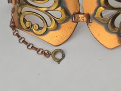 Unsigned Renoir Chunky Copper Brass Filigree Scroll Panel Bracelet Clip Earrings