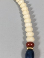 Vintage Ivory Color Blue Brown Acrylic Beaded Tribal Style Chunky Necklace 21 in