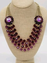 Robert Rose Purple & Red Beaded Necklace 4 Row Layered Collar Vintage WIDE 21 in
