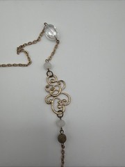 Gold Tone Statement Necklace Crystal Bead Filigree Long Chain Layered