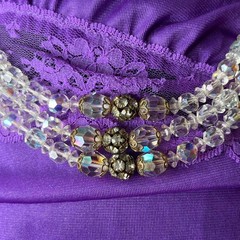 Vintage 1950s 1960s Iridescent Cut Glass Beaded Three Strand Necklace Fairy