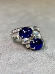 Vintage 1950’s Birks Platinum Cabochon Sapphire French Diamond Cocktail Ring