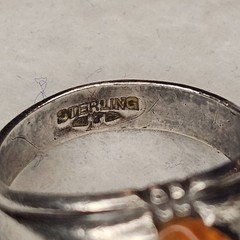 Vintage Clark & Coombs Sterling Silver Ring Amber Glass Cabochon Size 11.75