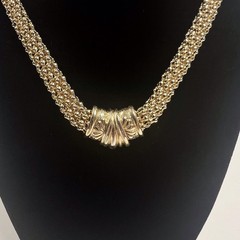 Vintage Gold Tone Mesh Chain Chunky Necklace 18” Magnetic Closure