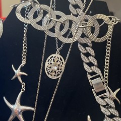 Jewelry Lot Silver Tone Necklaces Bracelets Metal Estate Finds 22pc Vtg To Now