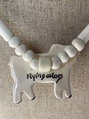 Flying Colors Ceramic Pig Necklace Pink Dot Beads
