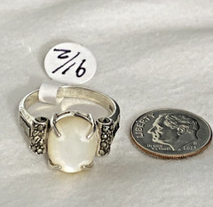 Vintage Sterling Silver White Stone Marcasite Ring JC Signed Size 9.5 NOS 5g