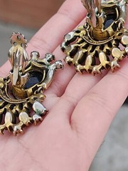 Vtg Hollycraft 1956 Peacock Blue Ab Clip Earrings Iridescent Glass Articulated
