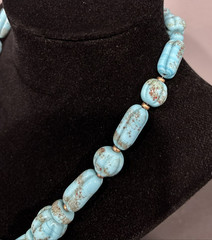 Antique Faux Turquoise Slag Glass Bead Beaded 16 1/2″ Necklace Textured Beads