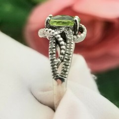 Silver Oval Peridot Cubic Zirconia Filigree Ring-925-Sterling-10mm Peridot-1.50c
