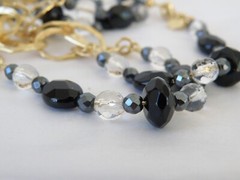 New Sterling Silver 925 Gold Over Black Stone Chunky Statement Necklace 36″
