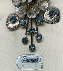 Vtg Pendant Brooch Pin & Earrings Blue Rhinestone Silver Tone Design by Anthony
